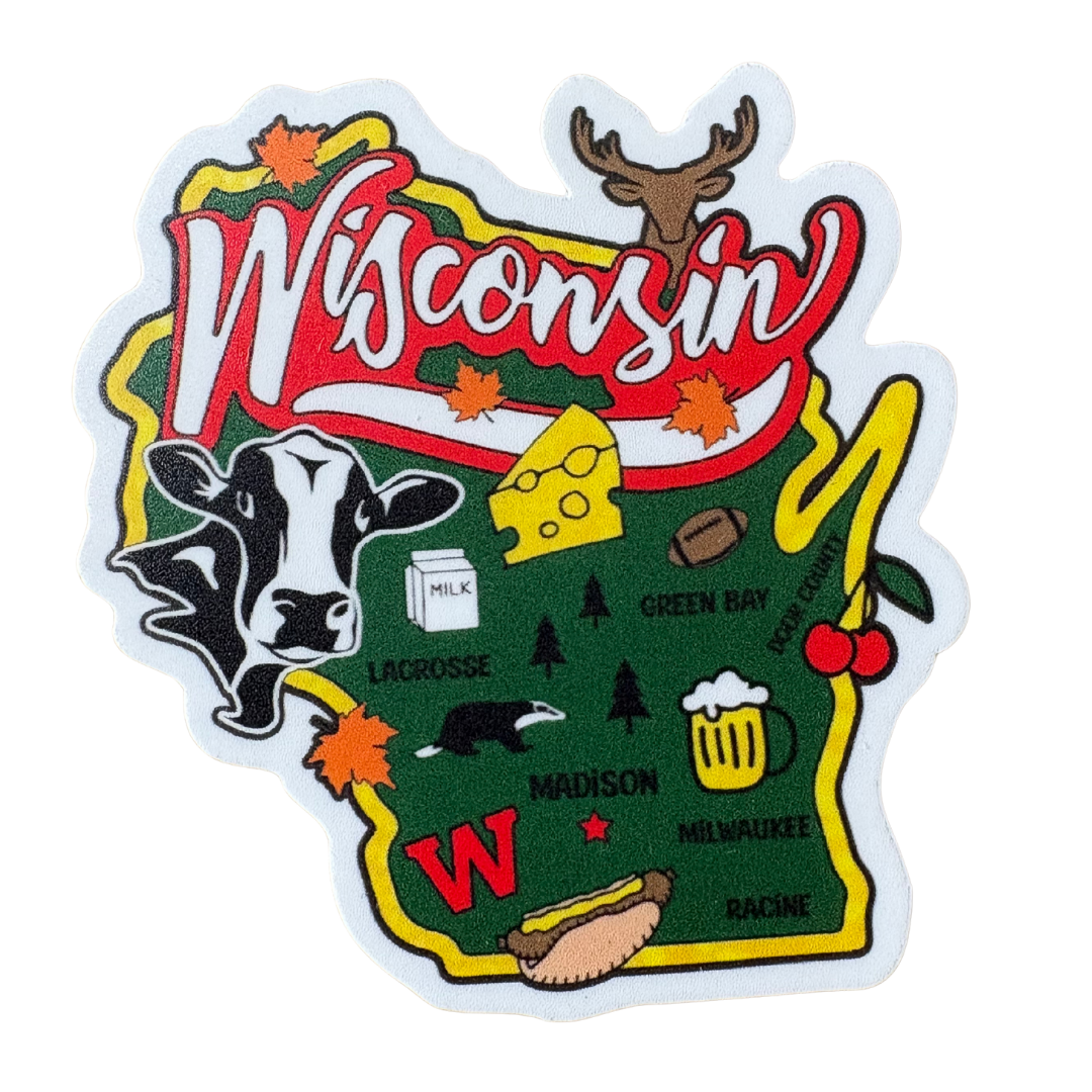 Wisconsin medal sticker by virtualrunevent featuring state outline and vibrant colors on a white background.