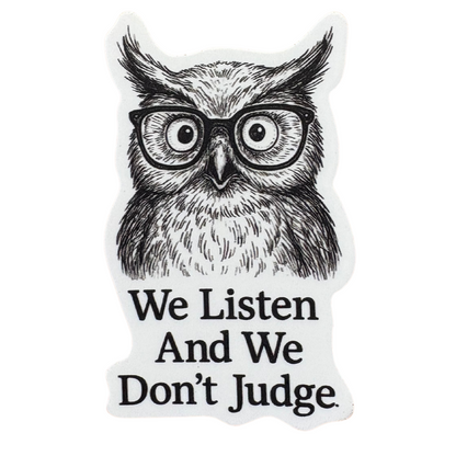 STICKER - We Listen and We Don't Judge - Owl - virtualrunevent