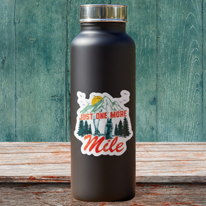 Virtualrunevent sticker featuring the phrase "Just One More Mile" in bold lettering, perfect for decorating notebooks or laptops.