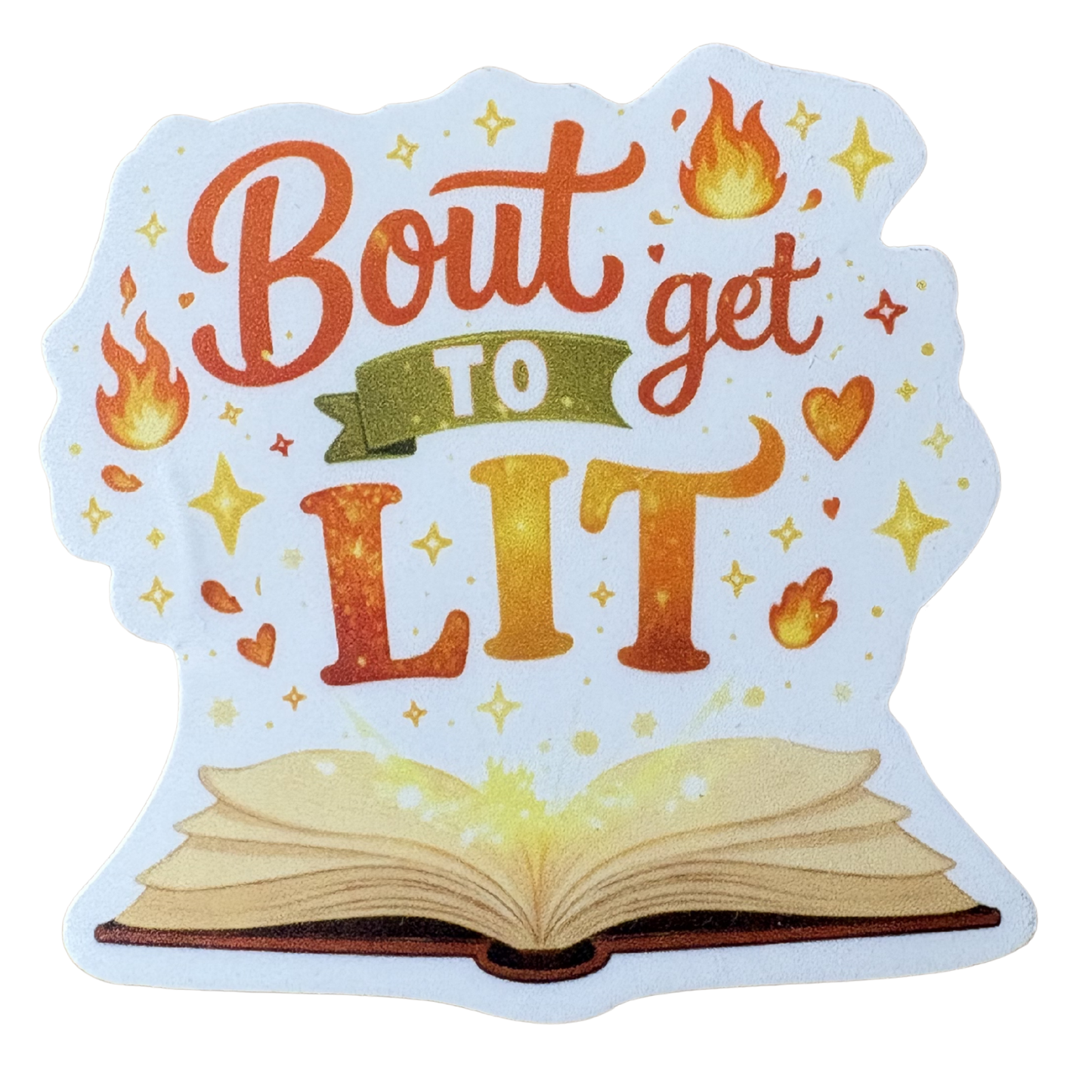 Two virtualrunevent "Bout to Get Lit" sticker designs with bold text and colorful backgrounds on a white surface.