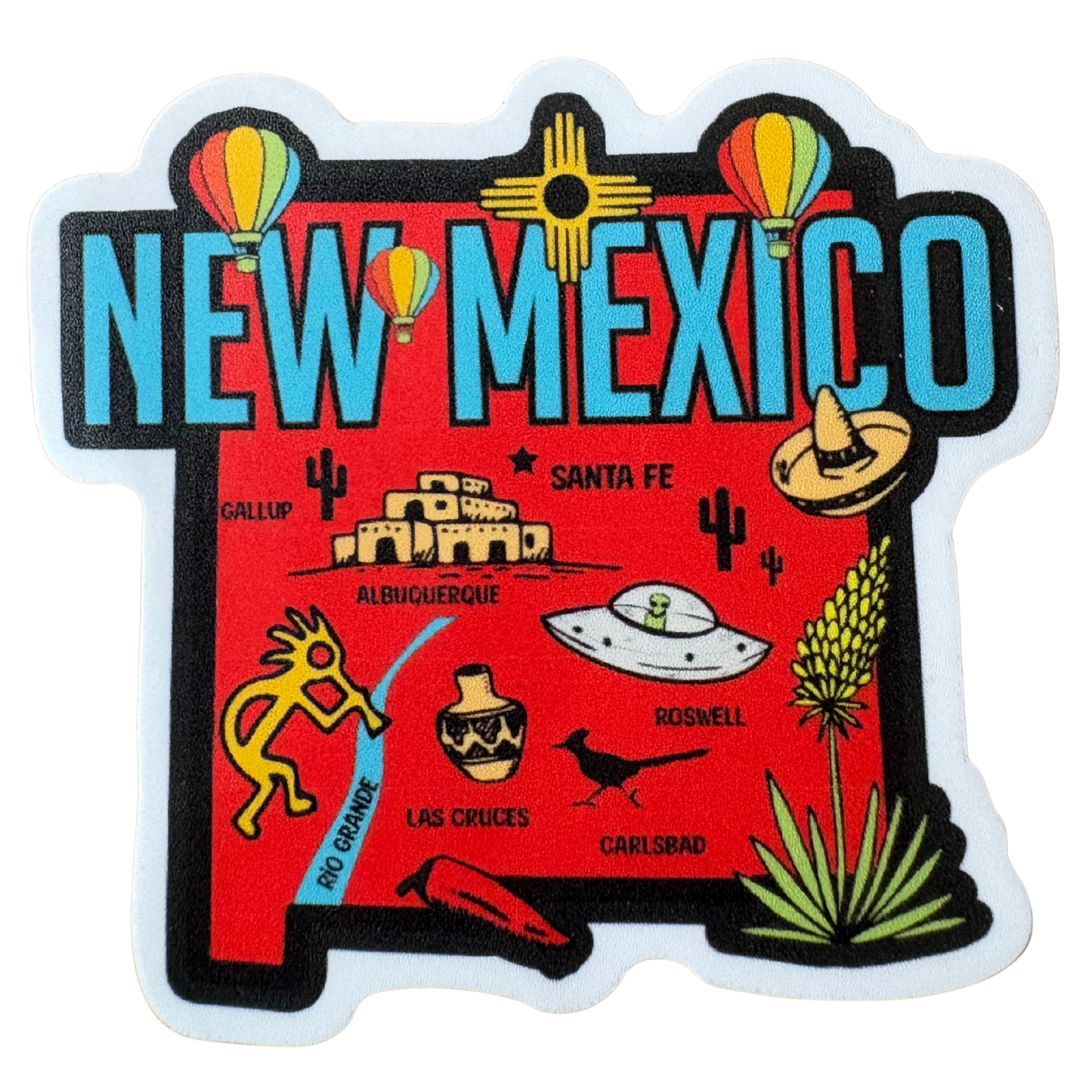 Medal sticker featuring "New Mexico" design by virtualrunevent, with vibrant colors and detailed artwork on a round surface.