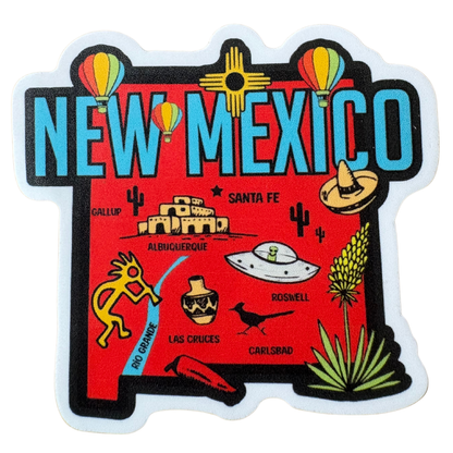 Medal sticker featuring "New Mexico" design by virtualrunevent, with vibrant colors and detailed artwork on a round surface.