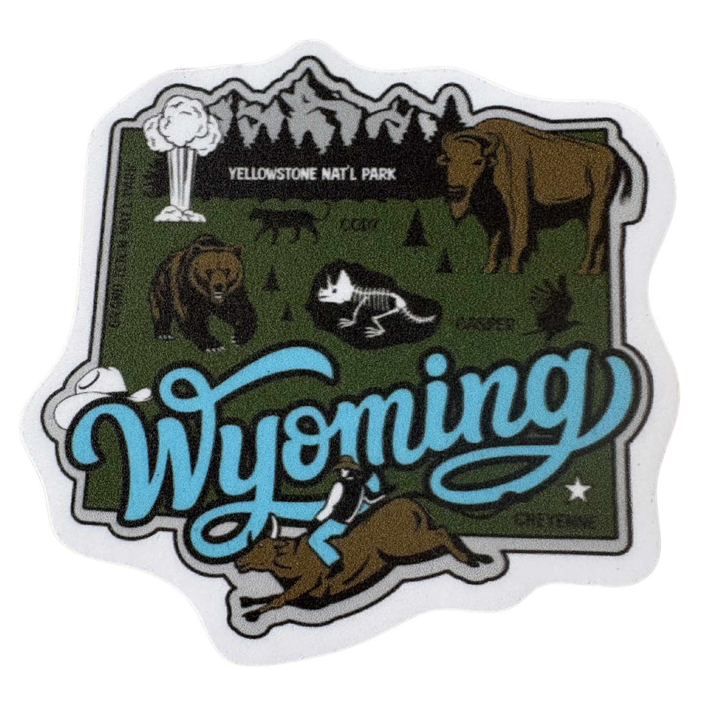 Wyoming medal sticker featuring the state outline and design, ideal for decorating or collecting.