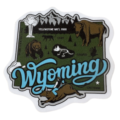 Wyoming medal sticker featuring the state outline and design, ideal for decorating or collecting.