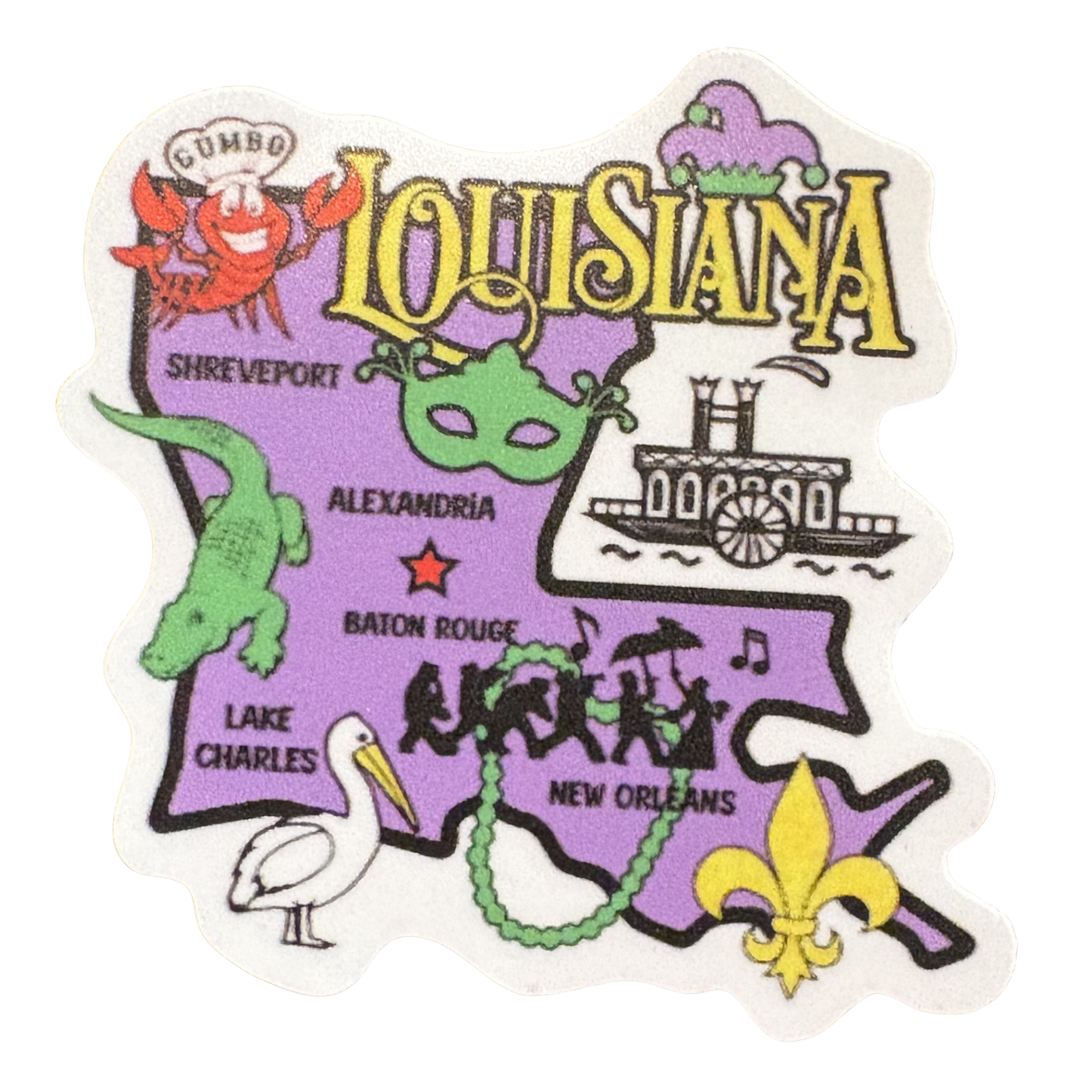 Louisiana-themed virtualrunevent medal sticker featuring a colorful design with state map and decorative elements.