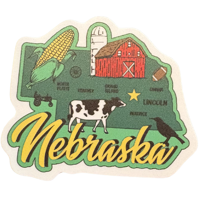 Nebraska medal sticker by virtualrunevent featuring a colorful Nebraska state design on a round badge.