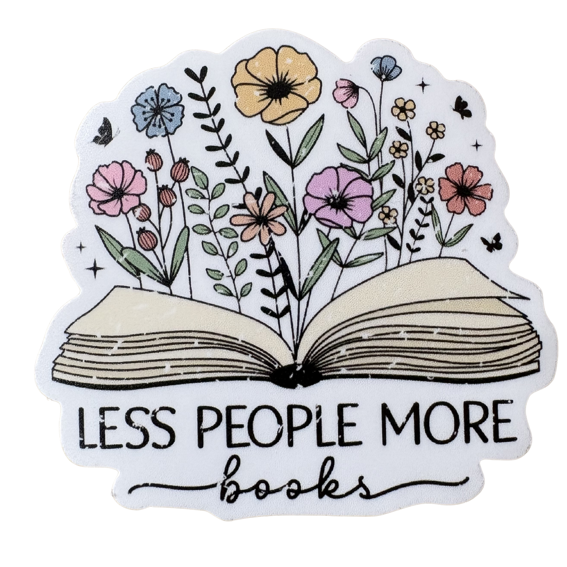 Virtual Runevent sticker featuring the "Less People More Books" design, showcasing minimalist text on a colorful background.