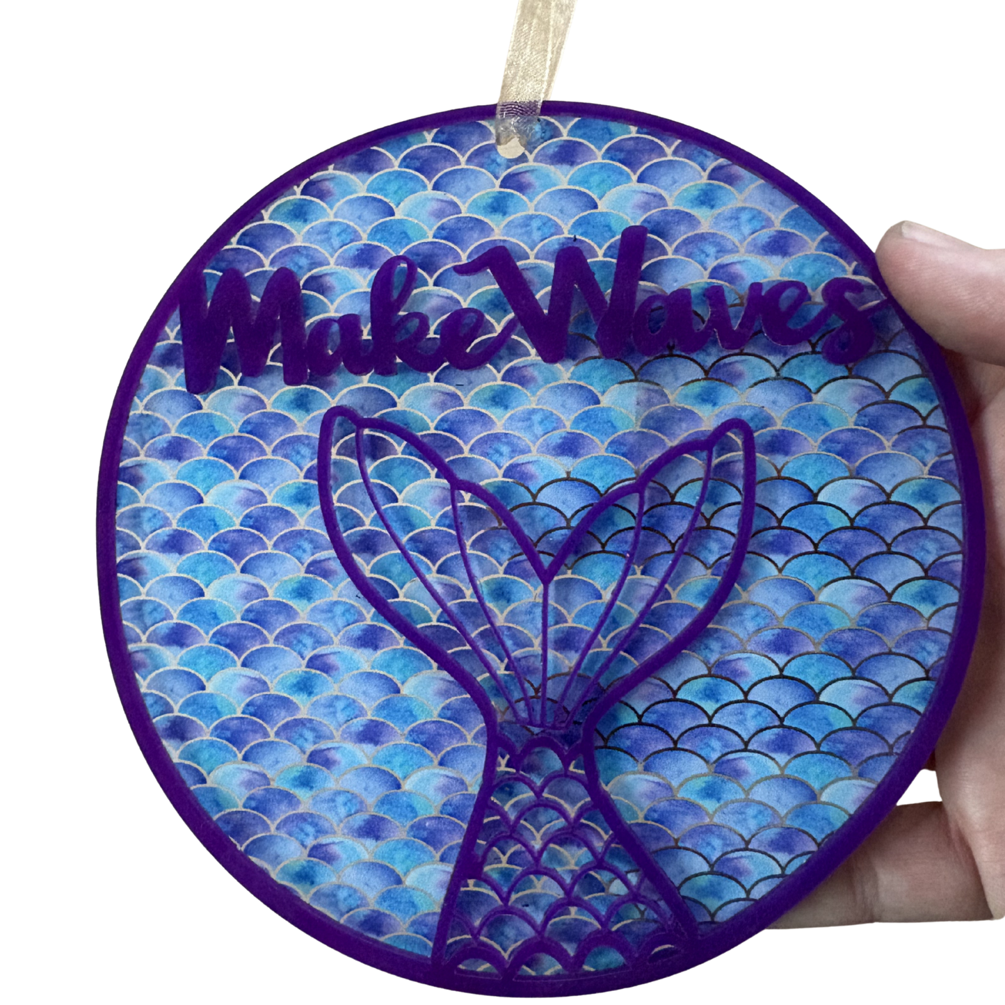 Layered acrylic mermaid ornament featuring ocean design, ideal for beach-themed holiday decor and gifts.