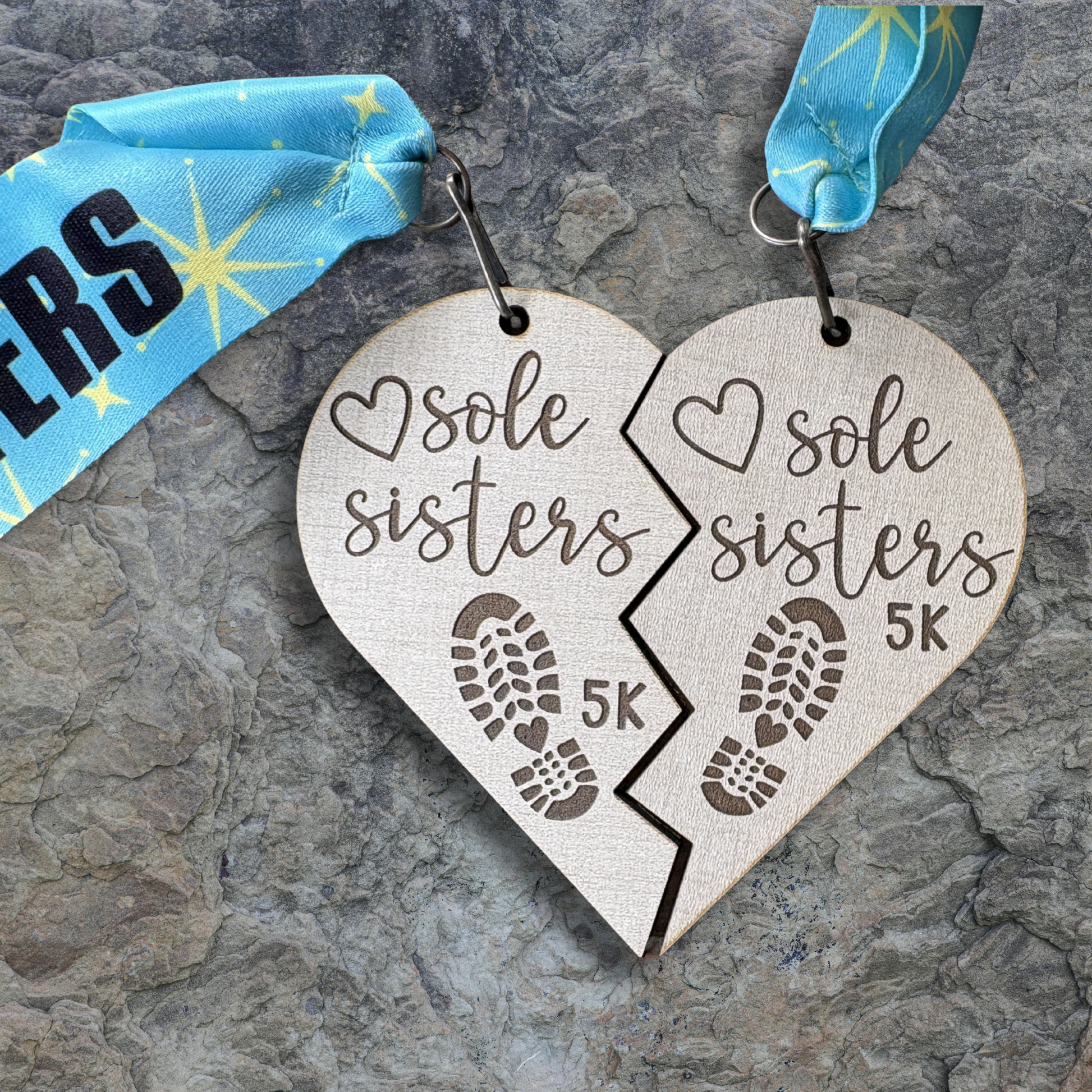 Silver Sole Sisters 5K Virtual Race medal by virtualrunevent featuring engraved text and ribbon for virtual race finisher recognition.