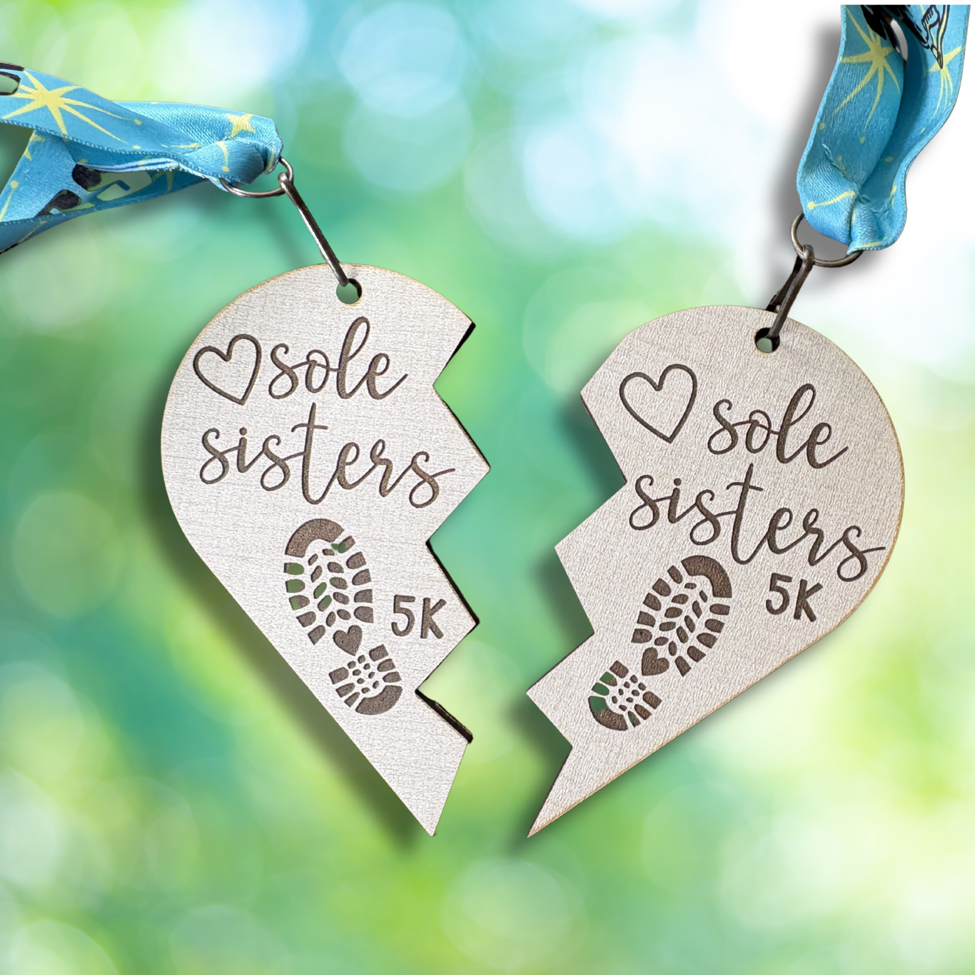 Sole Sisters 5K Virtual Race medal by virtualrunevent featuring a colorful design with race details and branding.
