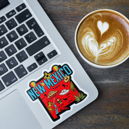 New Mexico medal sticker by virtualrunevent featuring a colorful state design and bold lettering on a white background.