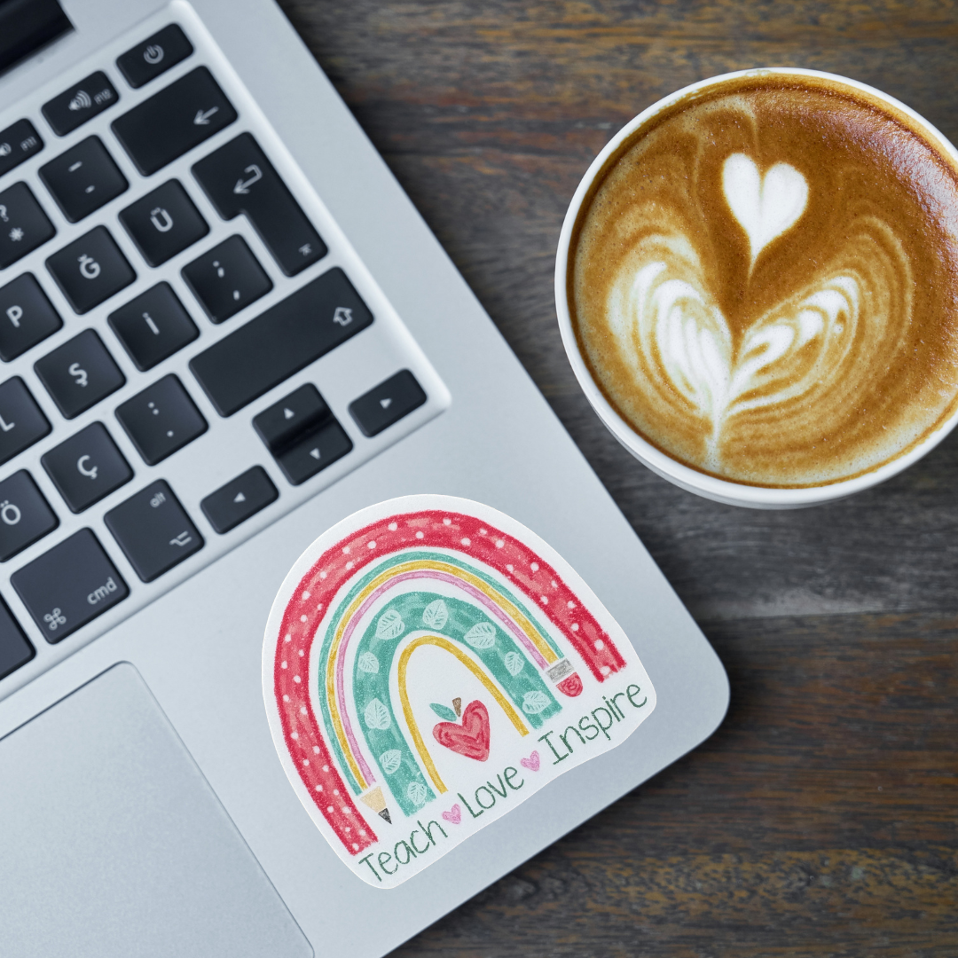 VirtualRuneEvent Teach Love Inspire medal sticker featuring colorful lettering on a round medal for motivational decoration.