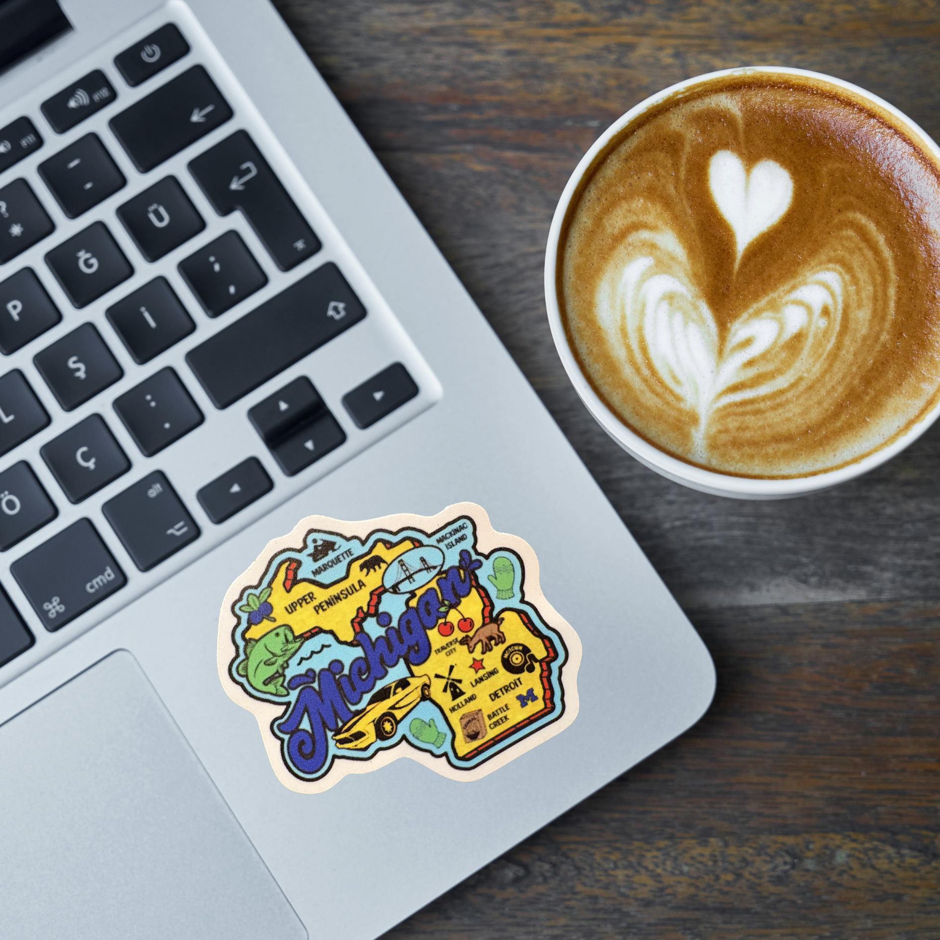 VirtualRuneEvent Michigan medal sticker featuring a detailed design of the state of Michigan, perfect for decorating or memorabilia.