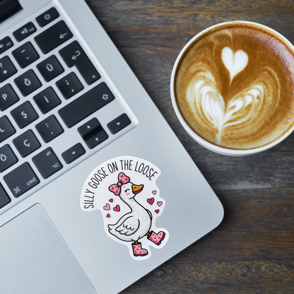 Colorful Silly Goose On The Loose medal sticker by VirtualRunEvent featuring a playful goose design on a circular medal shape.