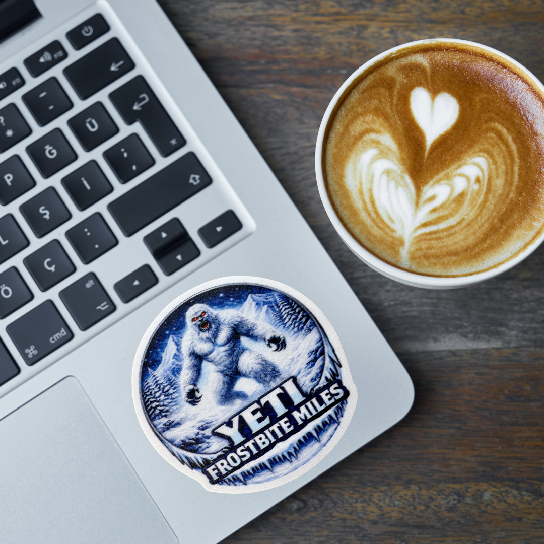 Yeti medal sticker by VirtualRunEvent featuring a colorful Yeti design on a round sticker.