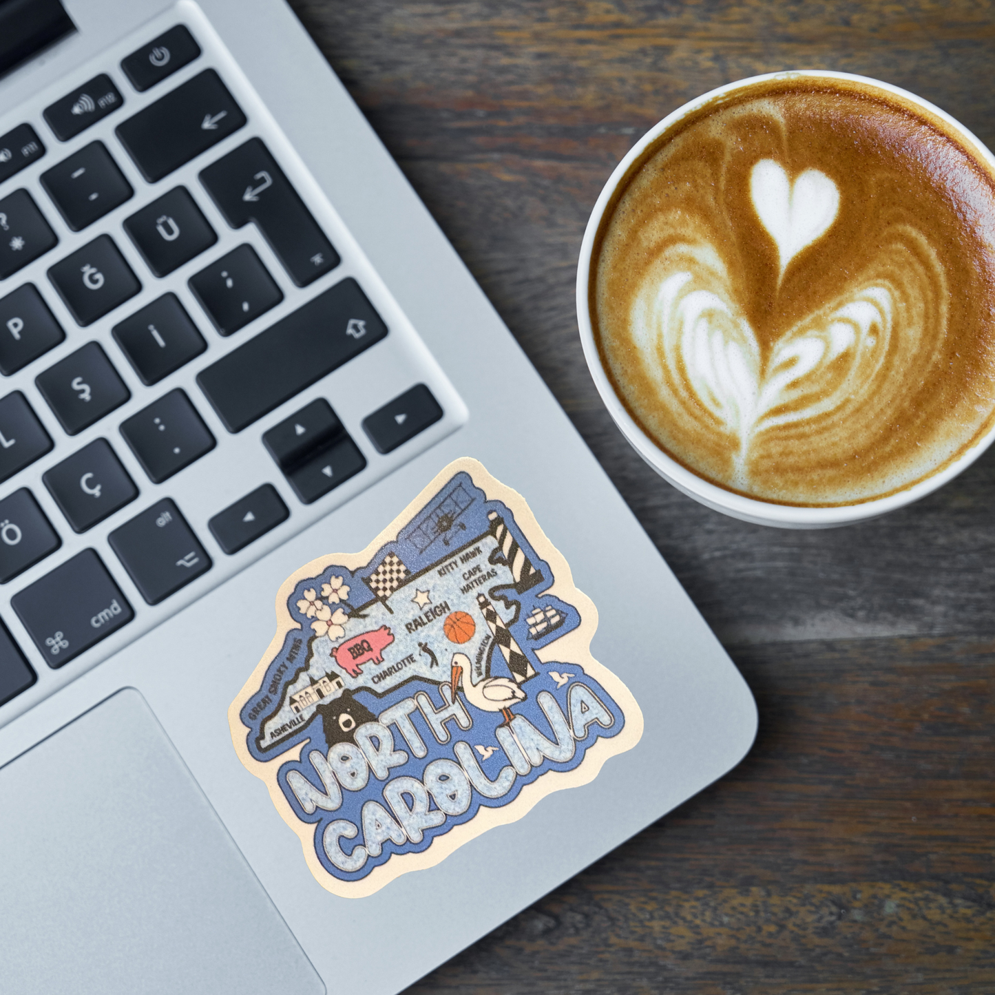 North Carolina themed virtualrunevent medal sticker featuring state map and design elements, ideal for commemorative purposes.