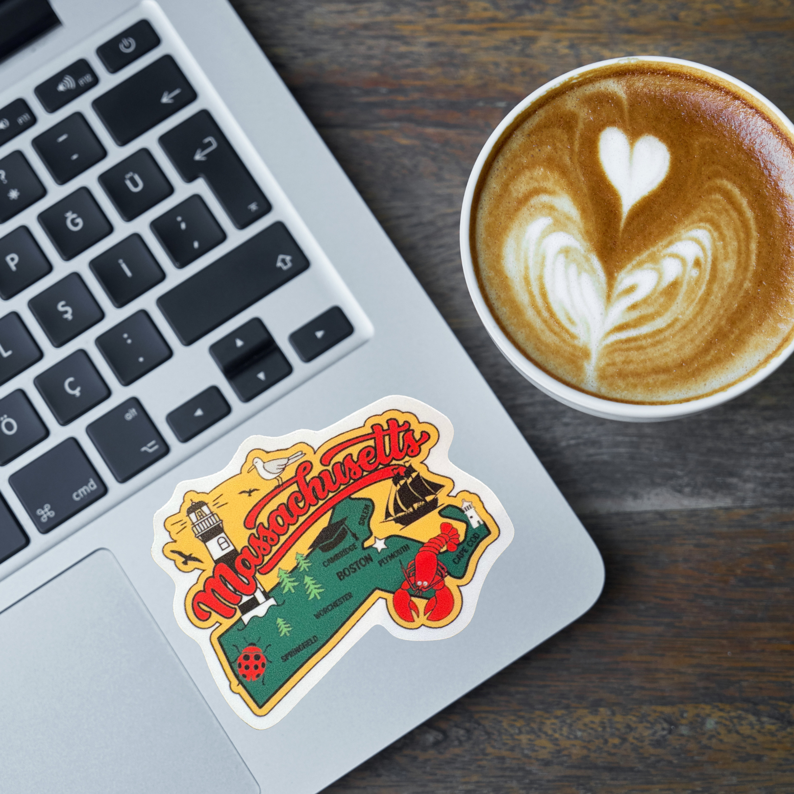 Massachusetts medal sticker by virtualrunevent featuring the state shape and design, perfect for collectibles or event memorabilia.