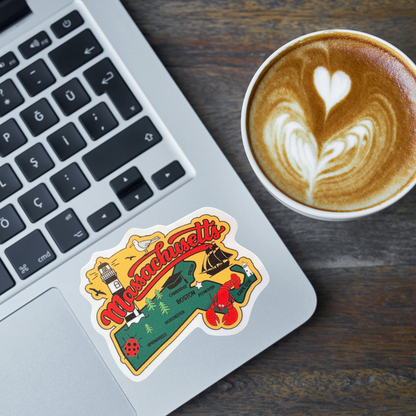 Massachusetts medal sticker by virtualrunevent featuring the state shape and design, perfect for collectibles or event memorabilia.