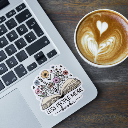 VirtualRunevent sticker featuring the design "Less People More Books" with colorful lettering on a white background.