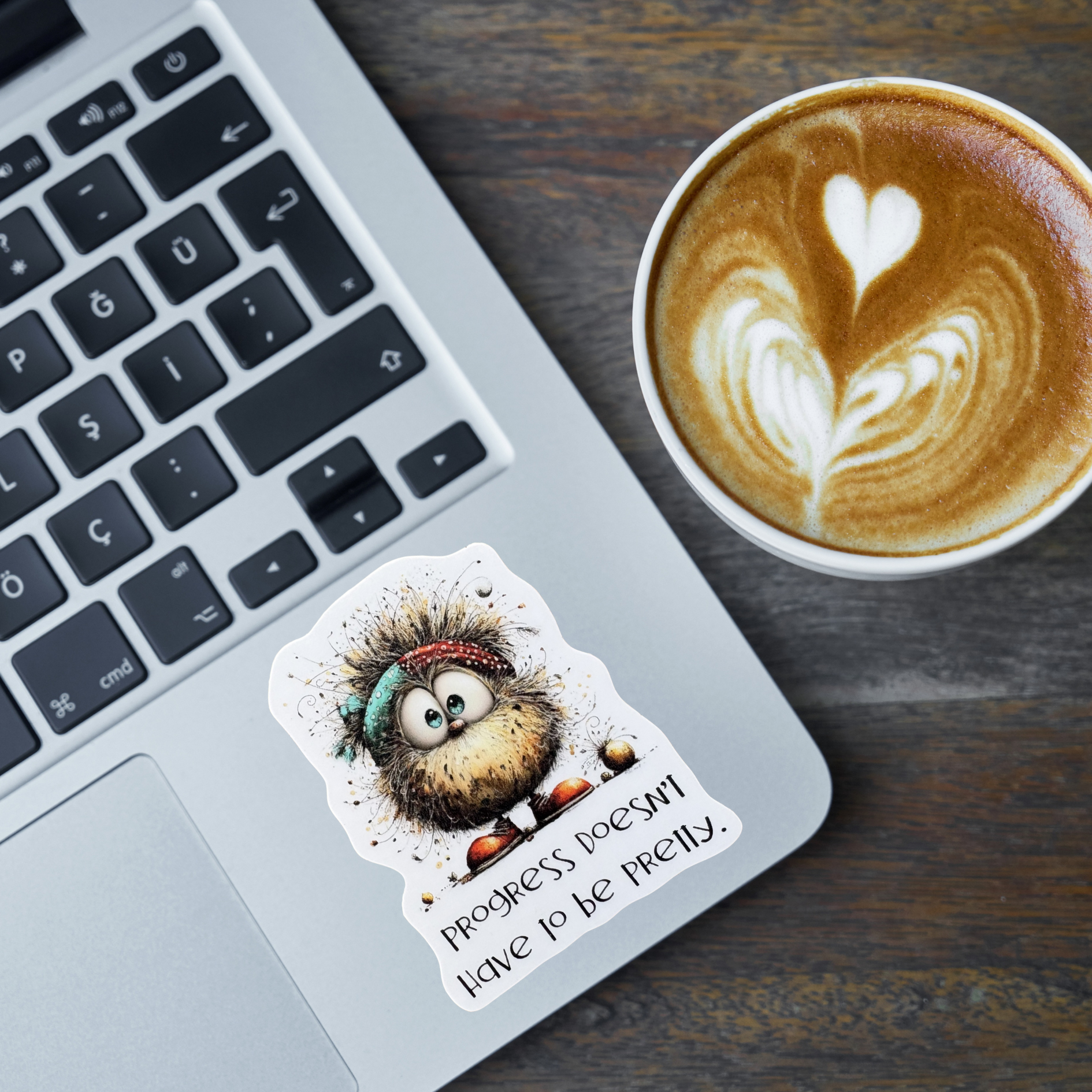 VirtualRuneEvent medal sticker featuring "Progress Doesn't Have to Be Pretty" inscription, designed for motivational goals.