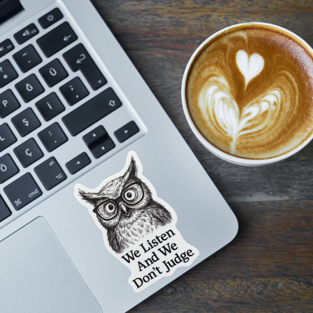 STICKER - We Listen and We Don't Judge - Owl - virtualrunevent