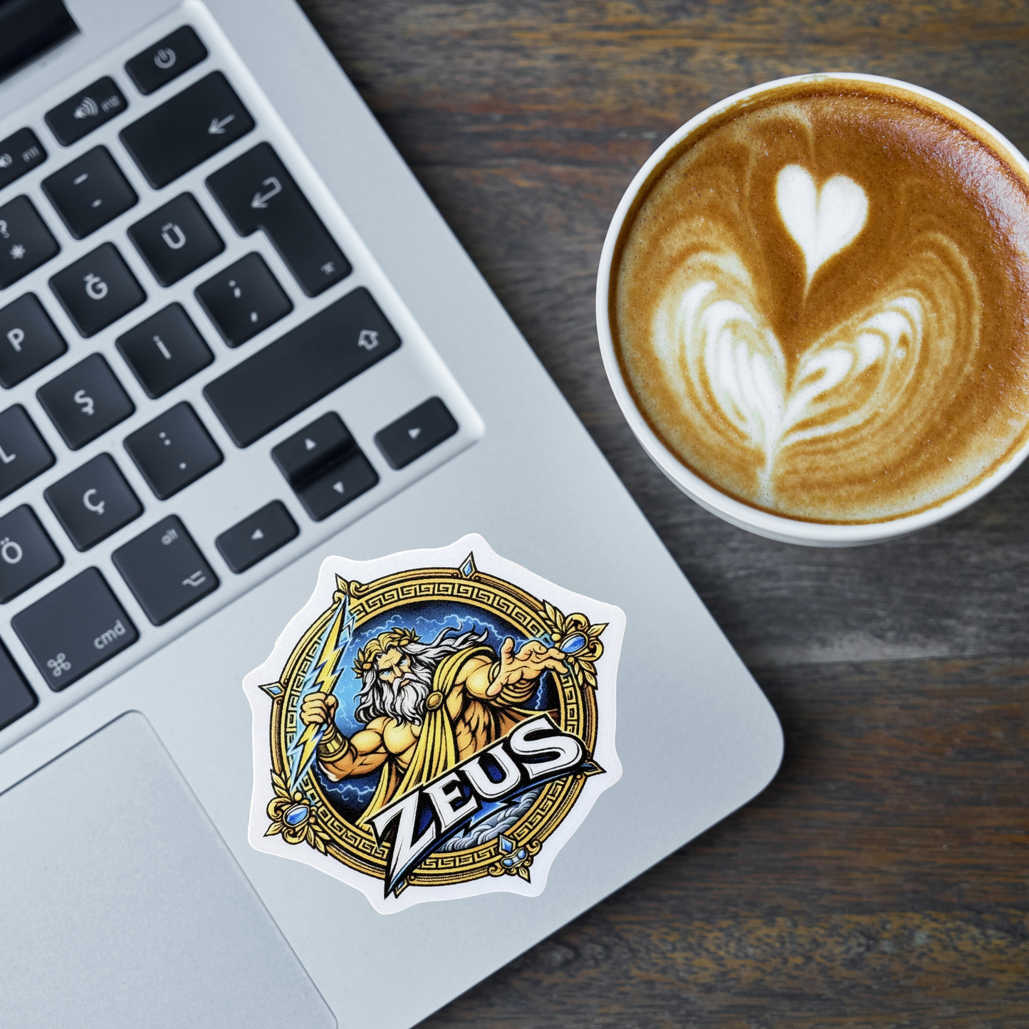 VirtualRuneEvent Zeus medal sticker featuring a detailed design of Zeus, the Greek god, on a circular badge.