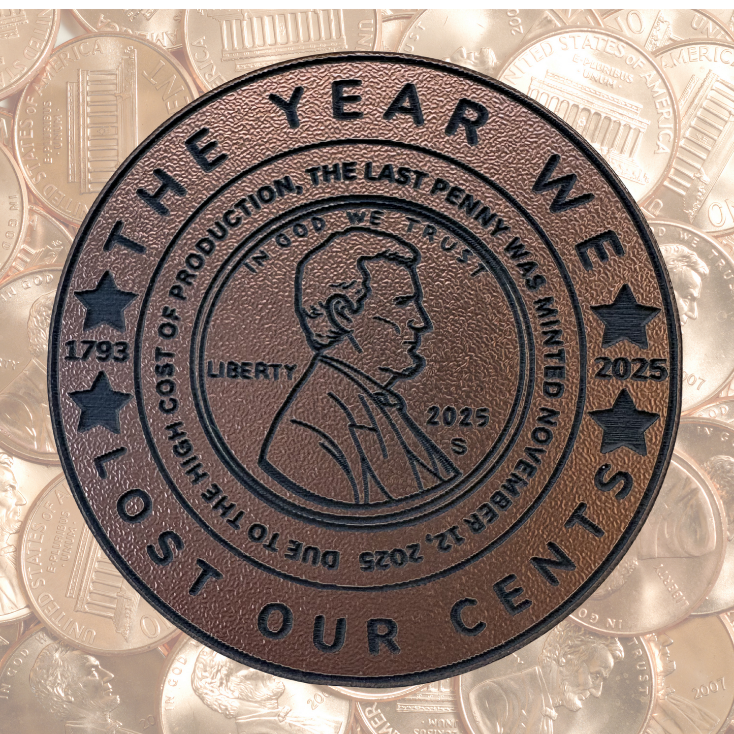 VirtualRunevent Lost Our Cents magnet featuring witty text and a magnetic backing, perfect for decorating your fridge or magnetic surface.