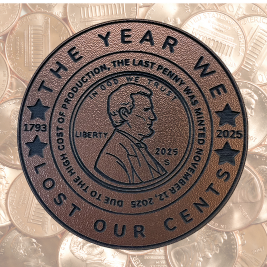 VirtualRunevent Lost Our Cents magnet featuring witty text and a magnetic backing, perfect for decorating your fridge or magnetic surface.