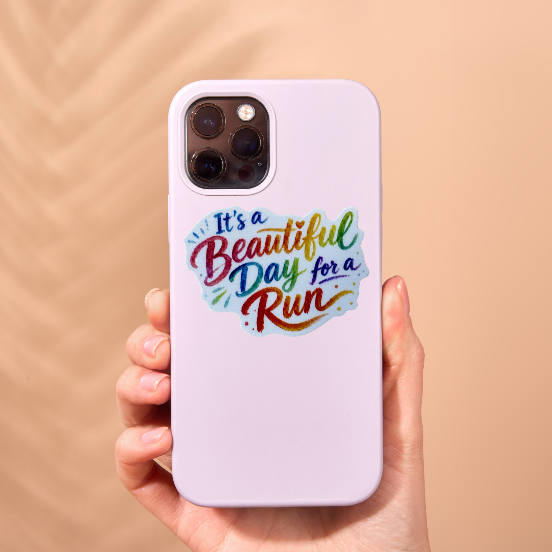 VirtualRunEvent medal titled "Beautiful Day for a Run" featuring a colorful design and engraved text, celebrating a running event achievement.