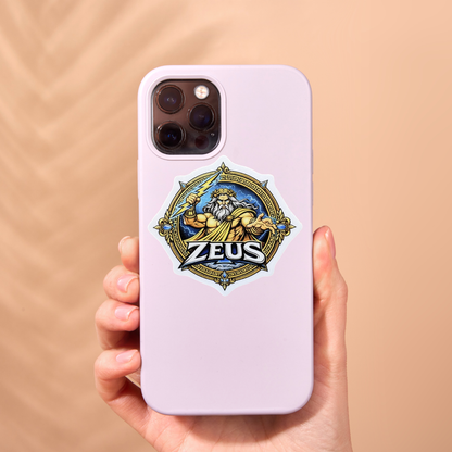Zeus medal sticker by virtualrunevent featuring a detailed Greek god design on a vibrant background