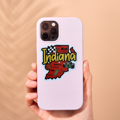Indiana medal sticker by virtualrunevent, featuring colorful Indiana-themed design on a round badge with a ribbon.