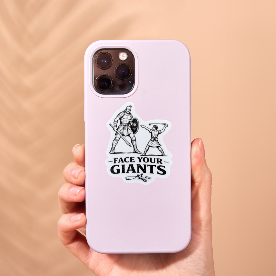 VirtualRuneEvent Face Your Giants medal sticker with bold text and colorful design on a white background.