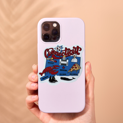 Connecticut medal sticker featuring the VirtualRunEvent logo with bold "Connecticut" text on a white background.