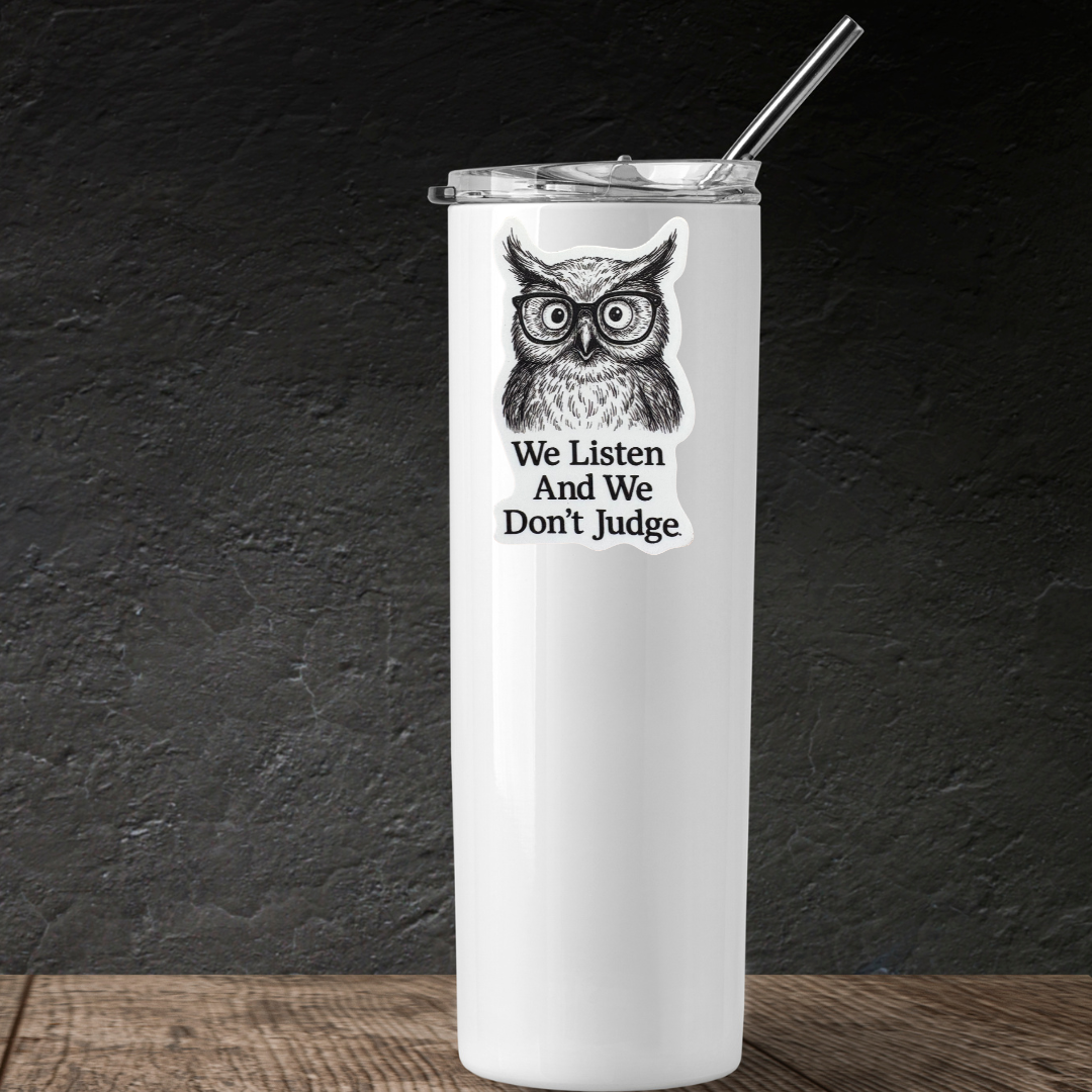 STICKER - We Listen and We Don't Judge - Owl - virtualrunevent