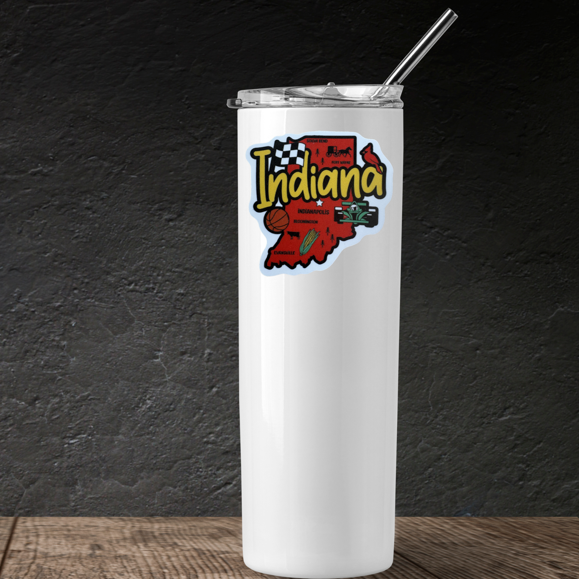VirtualRuneEvent Indiana medal sticker featuring vibrant Indiana-themed design and bold lettering on a colorful background.