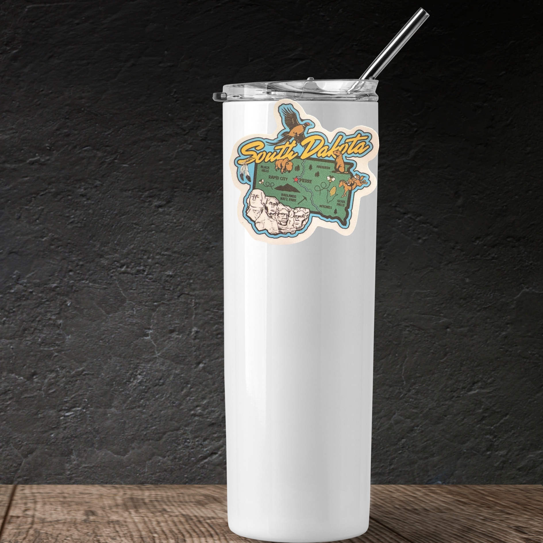 South Dakota-themed medal sticker by virtualrunevent featuring a colorful design of the state map and logo.