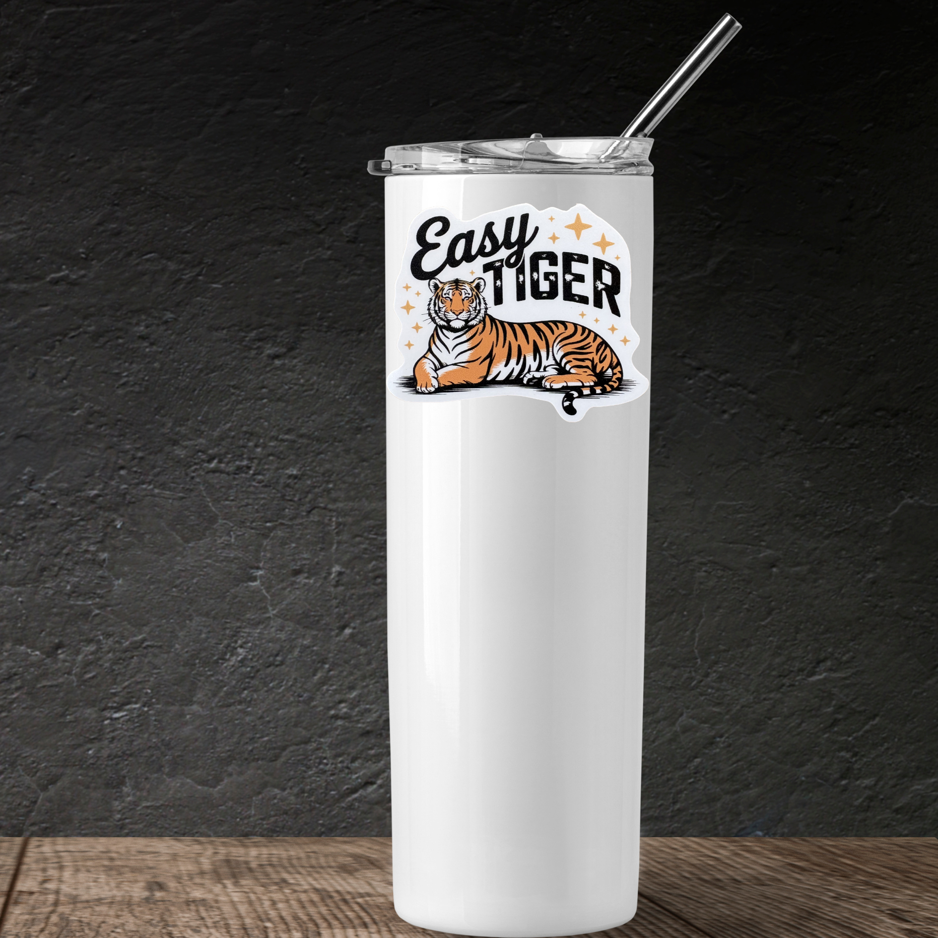 Easy Tiger medal sticker featuring a bold tiger design, perfect for decorating or awarding in virtualrunevent activities.