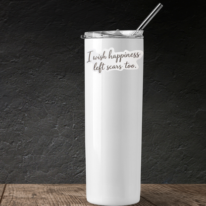 Medal sticker featuring the design "I Wish Happiness Left Scars Too" by virtualrunevent, with colorful artwork and inspirational message.