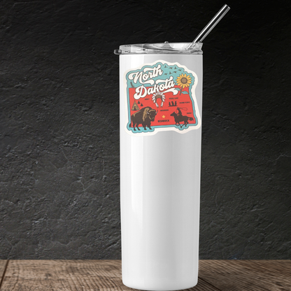 North Dakota medal sticker from virtualrunevent featuring a colorful state design and bold lettering on a white background.