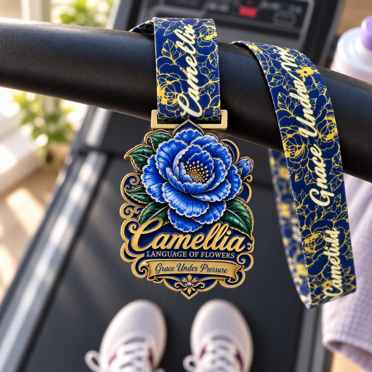 Camellia Virtual Race 2026 logo for Virtual Run Event, featuring race distances like 1M, 5K, and 10K on a digital graphic.