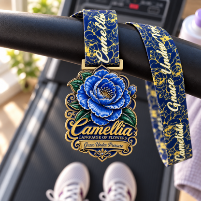 Camellia Virtual Race 2026 logo for Virtual Run Event, featuring race distances like 1M, 5K, and 10K on a digital graphic.