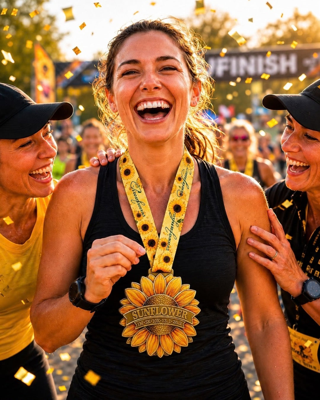 Sunflower Virtual Race 2026 logo from Virtual Rune Event, featuring a sunflower illustration with vibrant yellow petals and green leaves.