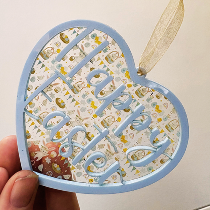 Layered acrylic Happy Easter medal with heart design, perfect as spring garden decoration or gift, by virtualrunevent