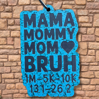 Virtualrunevent 2026 Mother's Day medal with 1M, 5K, 10K, 13.1, and 26.2 distance icons and decorative design.