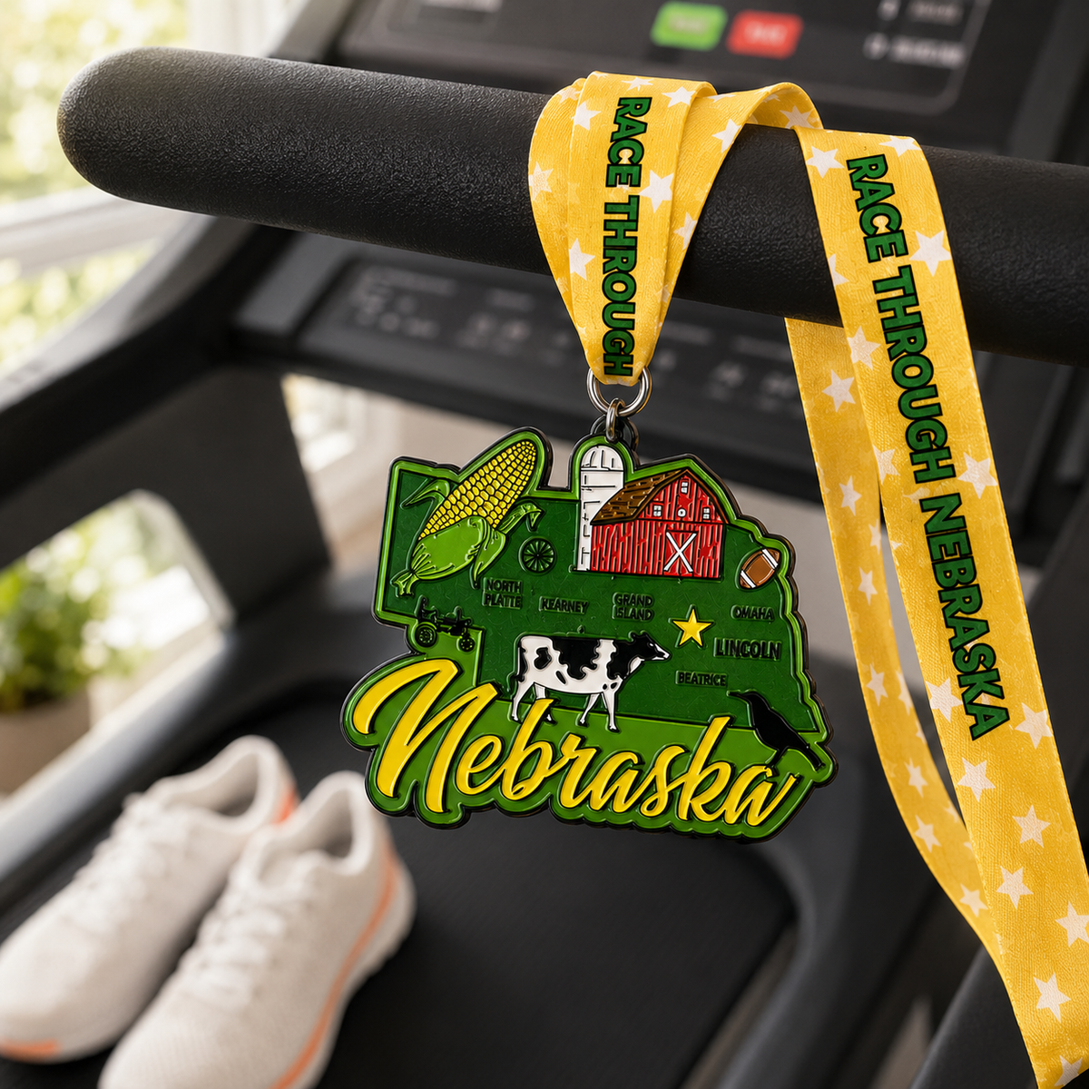 Race Through Nebraska 1M 5K 10K 13.1 26.2 Medal and Bib