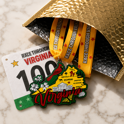Virginia Virtual Race medal from Virtual Run Event, featuring a detailed design with race branding and vibrant colors.