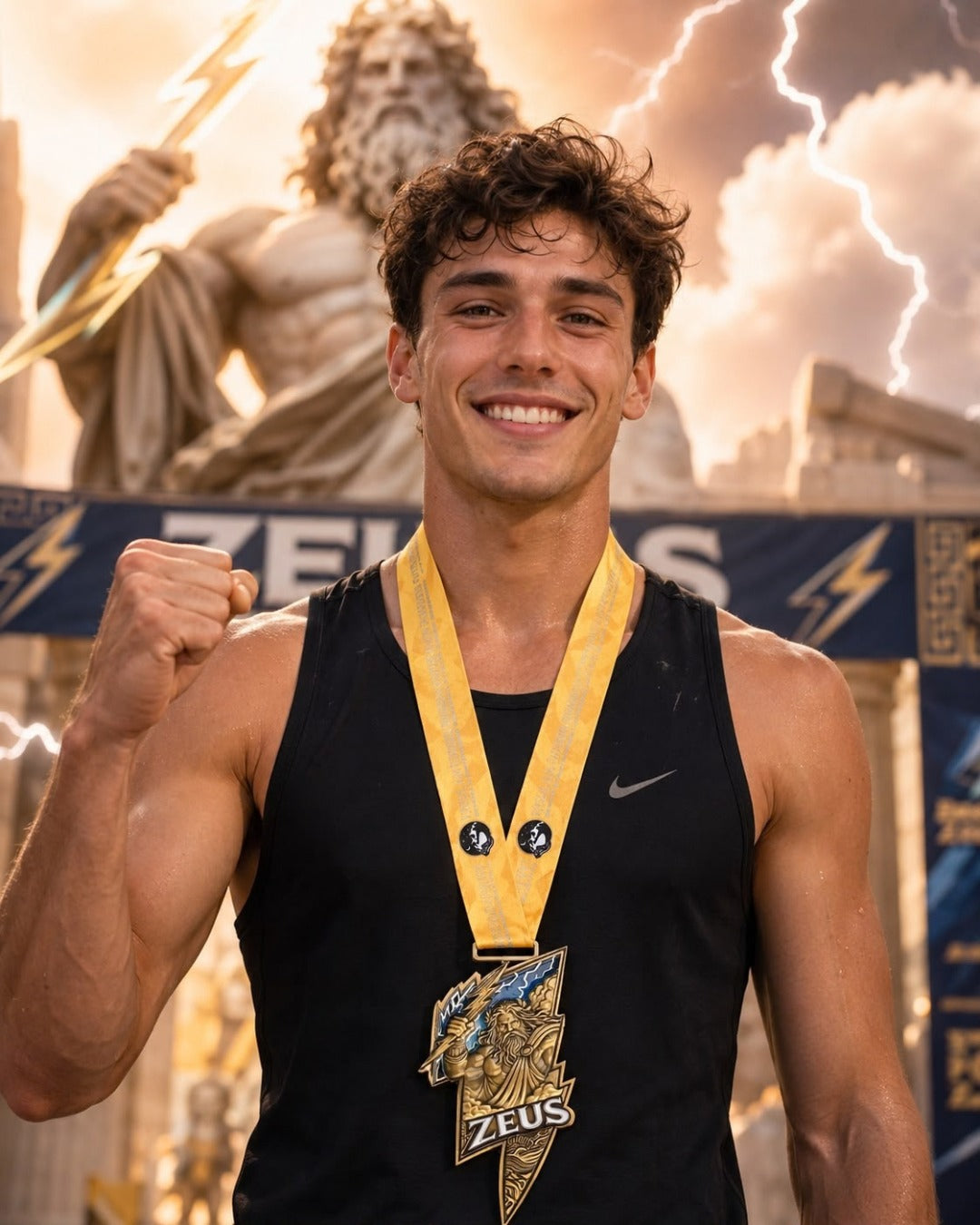 Zeus Race 2026 medal from Gods & Warriors Virtual Running Series by virtualrunevent, featuring intricate design and metallic finish.