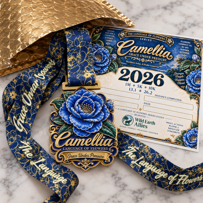 Camellia Virtual Race 2026 logo with event details for 1M, 5K, 10K, on a white background.