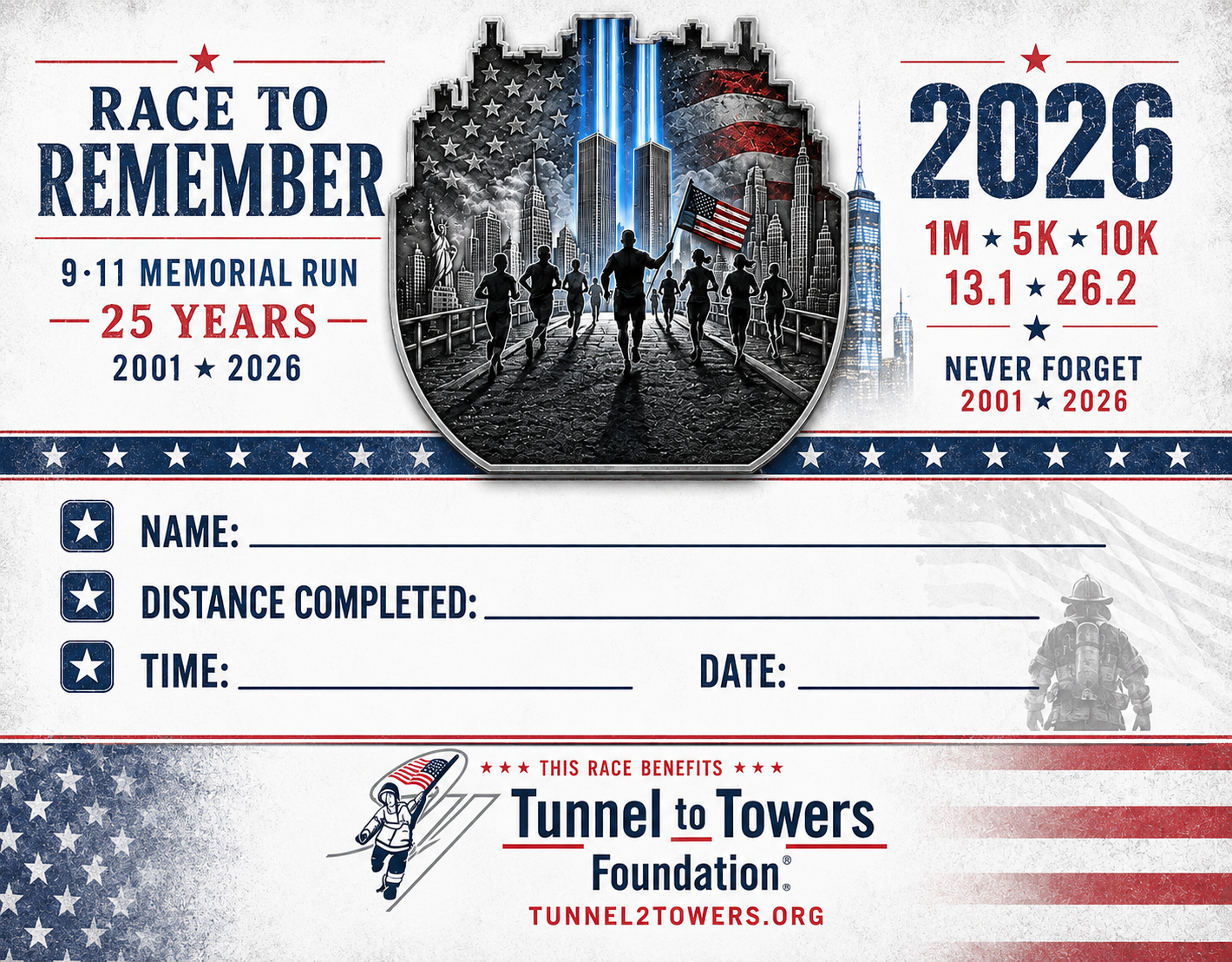 Race to Remember 9/11 Memorial Run | 1M 5K 10K 13.1 26.2 Virtual Race