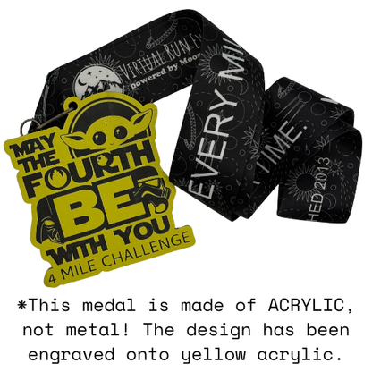 Virtualrunevent 2026 May the 4th Be With You medal for the 4 Mile Challenge, featuring themed design and branding.